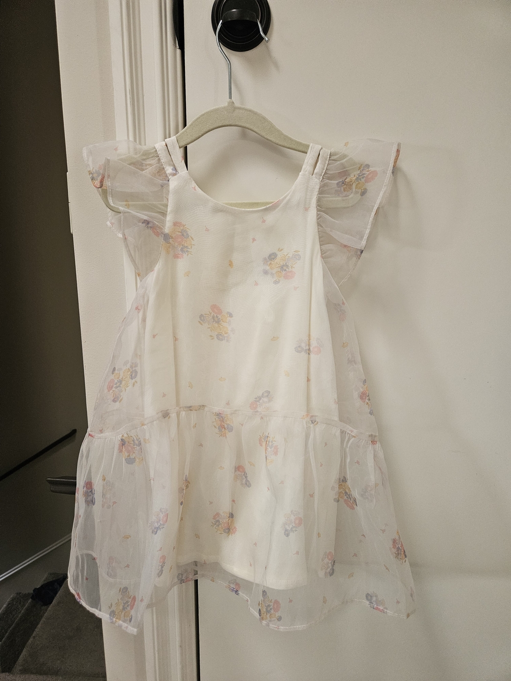 Zara White Floral Sheer-Overlay Girls Dress